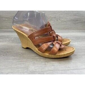 Born Tinka Women's Sandal Slide Wedge Slip-On Leather Casual 10 Brown Shoes